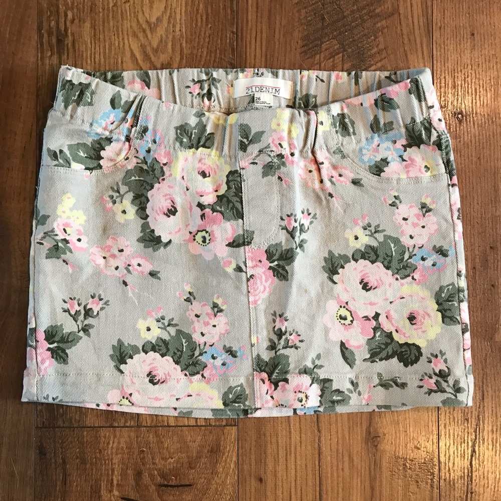 Forever 21 Floral Denim Mini Skirt
